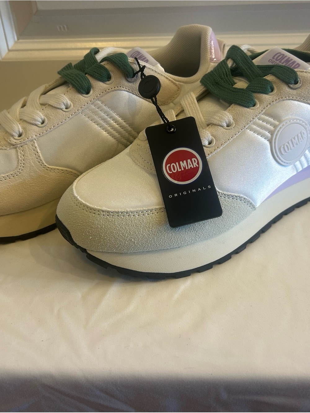 COLMAR Kids Cream Sneakers with Green Laces